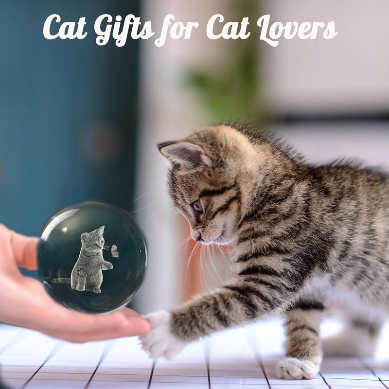 IFOLAINA 3D Cat Themed Gifts for Women 3D Crystal Ball Cat Related Sympathy Figurines Presents Kitty Decorative Globe Decor with Stand - Image 4
